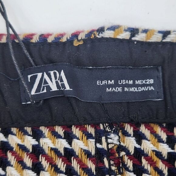 Zara Belted Tweed Mini Skirt Size Medium High Waist Multicolor Preppy Academia - Picture 5 of 10